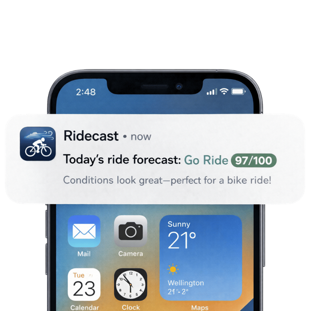 RideCast morning ride notification on a lock screen